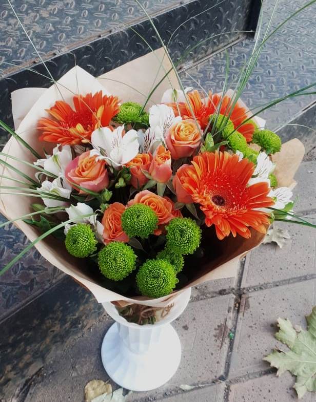 Букет цветов из: Герберы, Хризантемы, Альстромерии и Розы в Глинищево