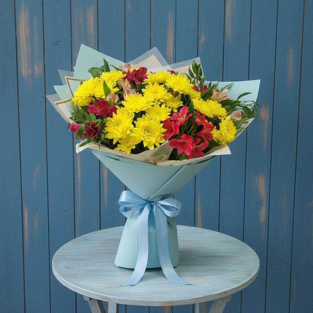Букет цветов из: Альстромерии и Хризантемы в Глинищево