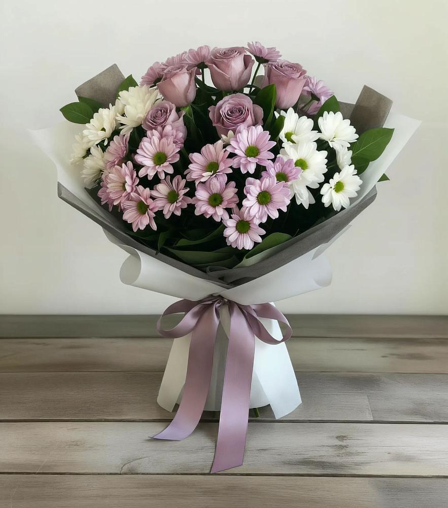 Букет цветов из: Хризантемы и Розы в Глинищево