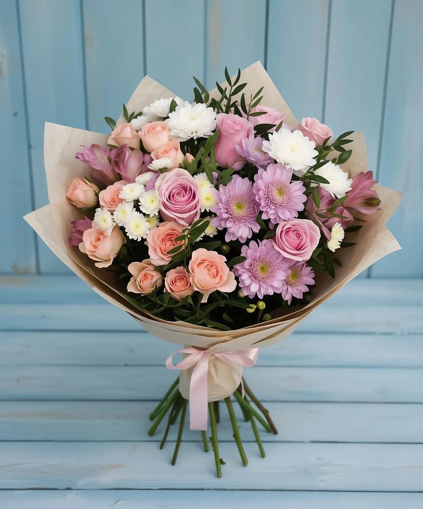 Букет цветов из: Хризантемы, Розы и Альстромерии в Глинищево