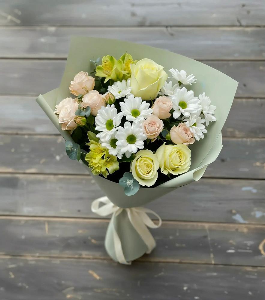 Букет цветов из: Альстромерии, Розы и Хризантемы в Глинищево