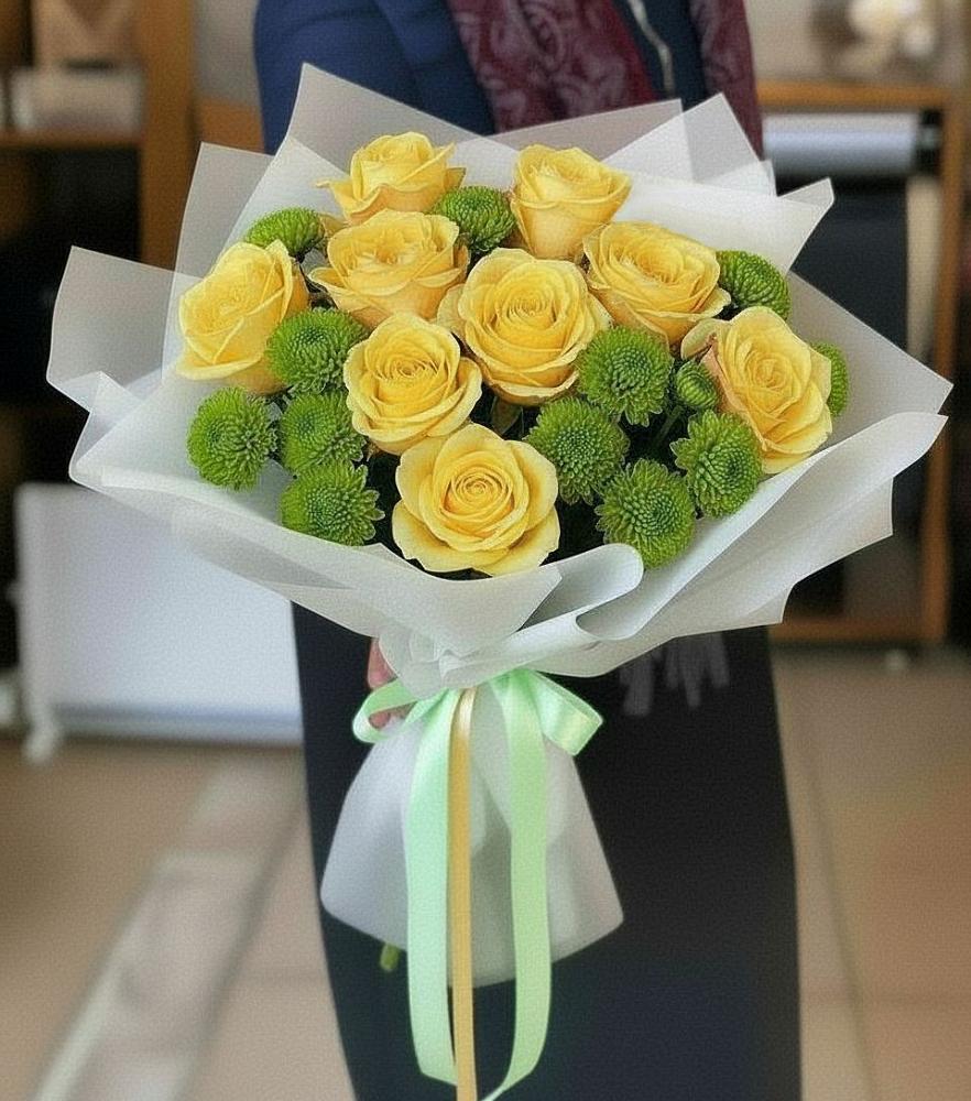 Букет цветов из: Хризантемы и Розы в Глинищево