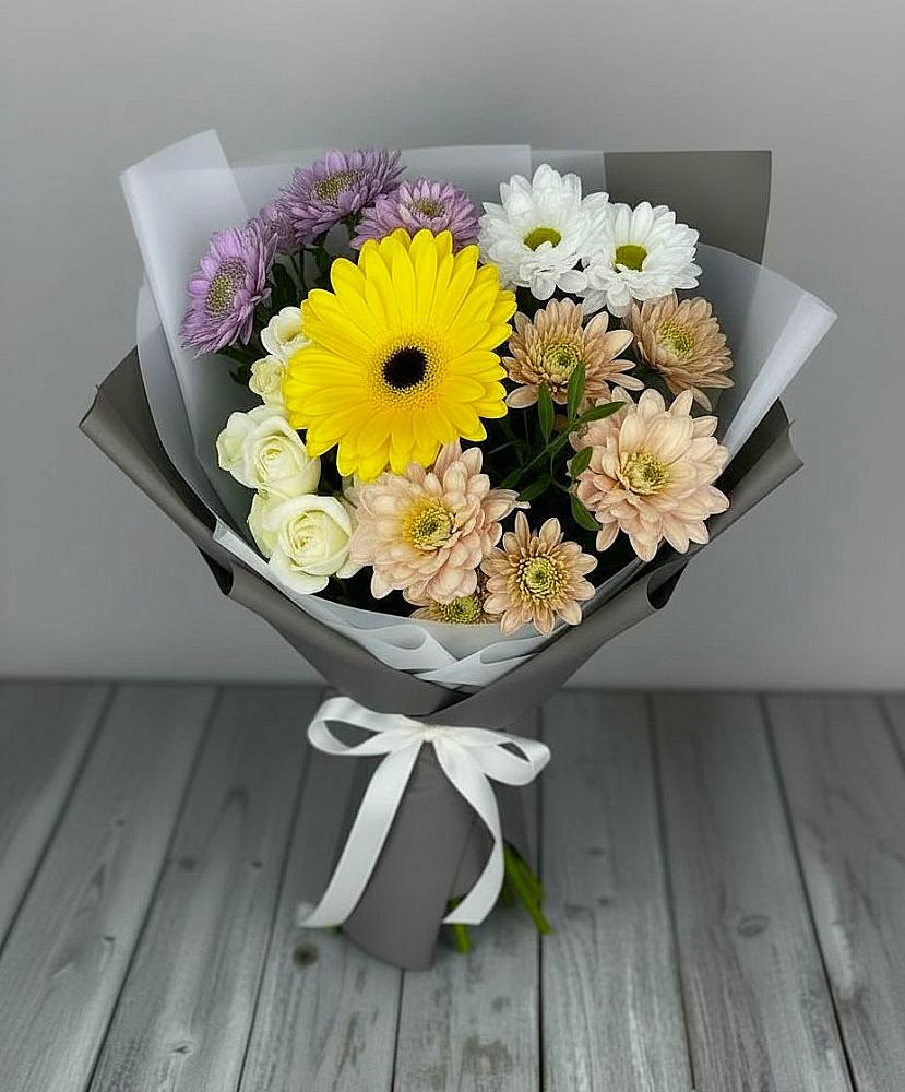 Букет цветов из: Розы, Герберы и Хризантемы в Глинищево