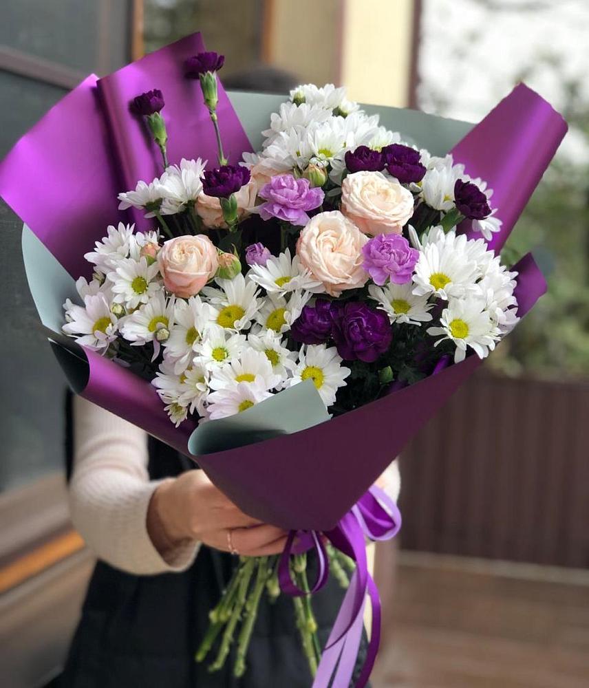 Букет цветов из: Хризантемы, Гвоздики и Розы в Глинищево