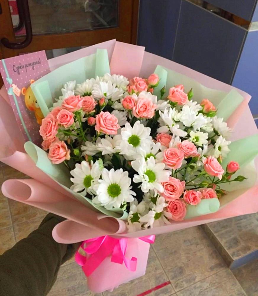 Букет цветов из: Розы и Хризантемы в Глинищево