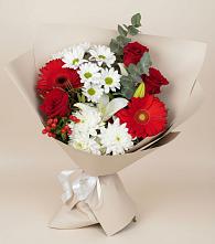 Букет цветов из:  Розы, Хризантемы, Герберы и Лилии в Глинищево