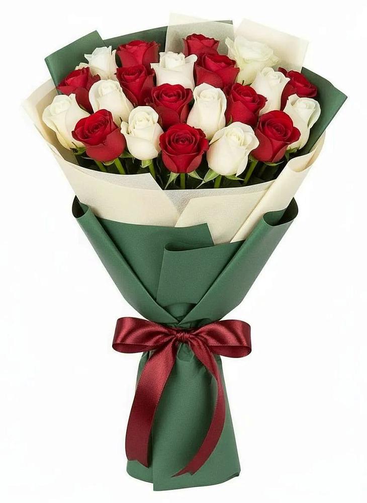 Букет Микс из красных и белых роз в Глинищево