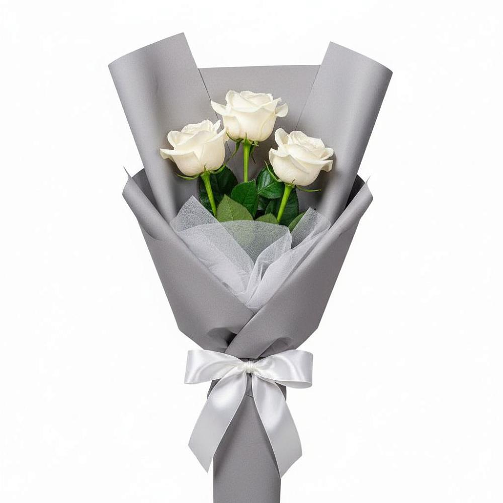 Букет 3 белые розы в Глинищево