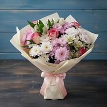 Букет цветов из:  Хризантемы, Альстромерии и Розы #REPLACE_PRED# Глинищево