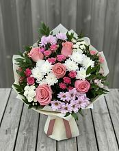Букет цветов из:  Альстромерии, Гвоздики, Розы и Хризантемы в Глинищево
