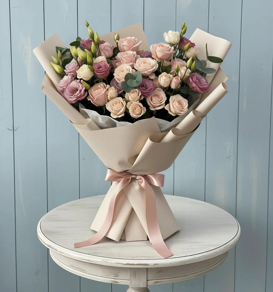 Букет цветов из: Розы и Лизиантусы в Глинищево