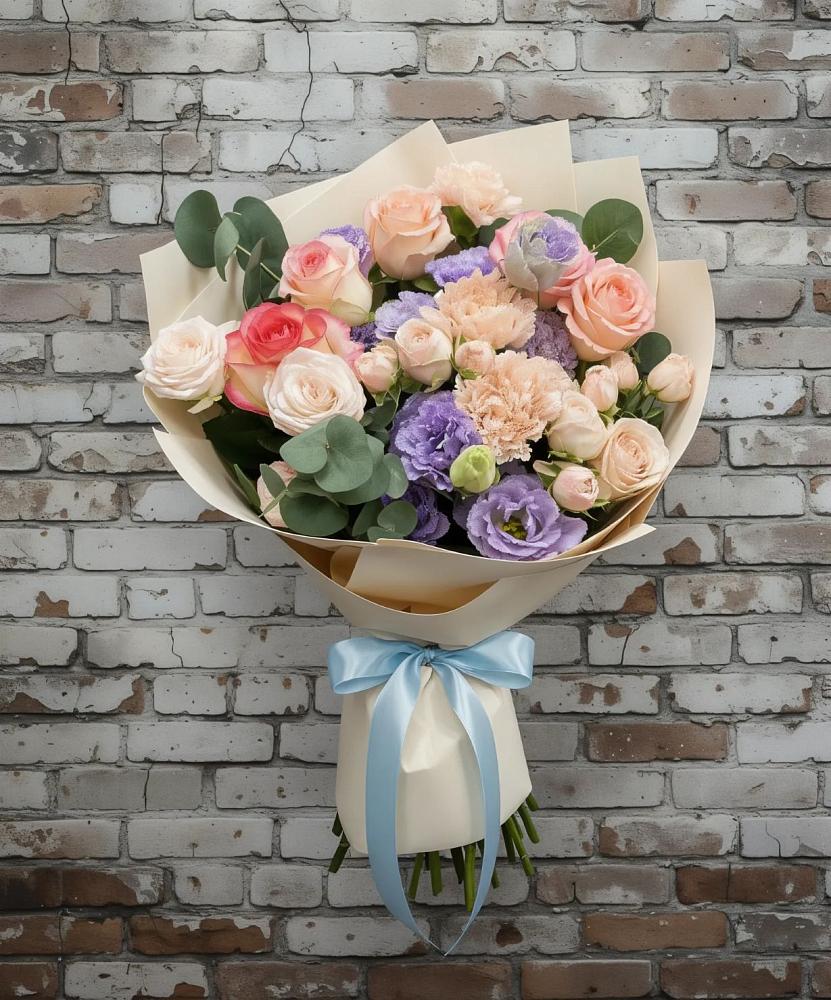 Букет цветов из: Розы, Лизиантусы и Гвоздики в Глинищево