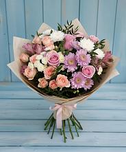 Букет цветов из:  Хризантемы, Розы и Альстромерии в Глинищево