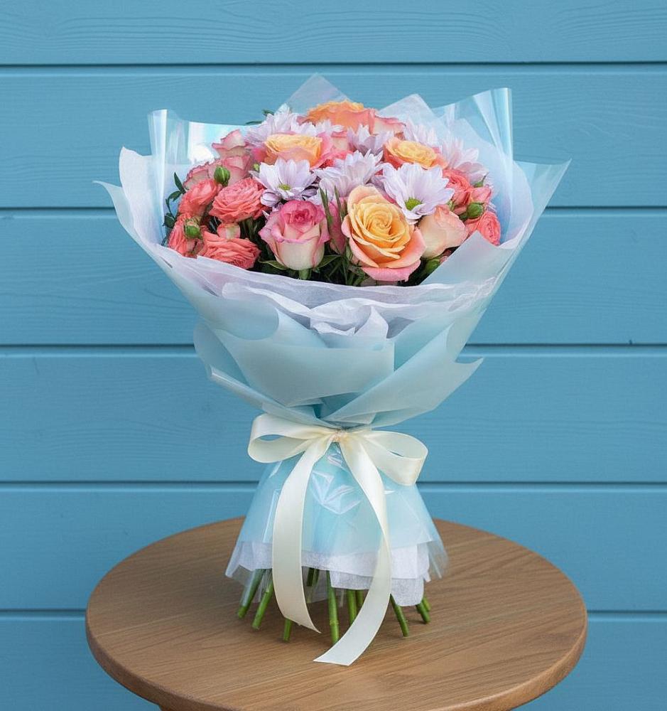 Букет цветов из: Хризантемы и Розы в Глинищево