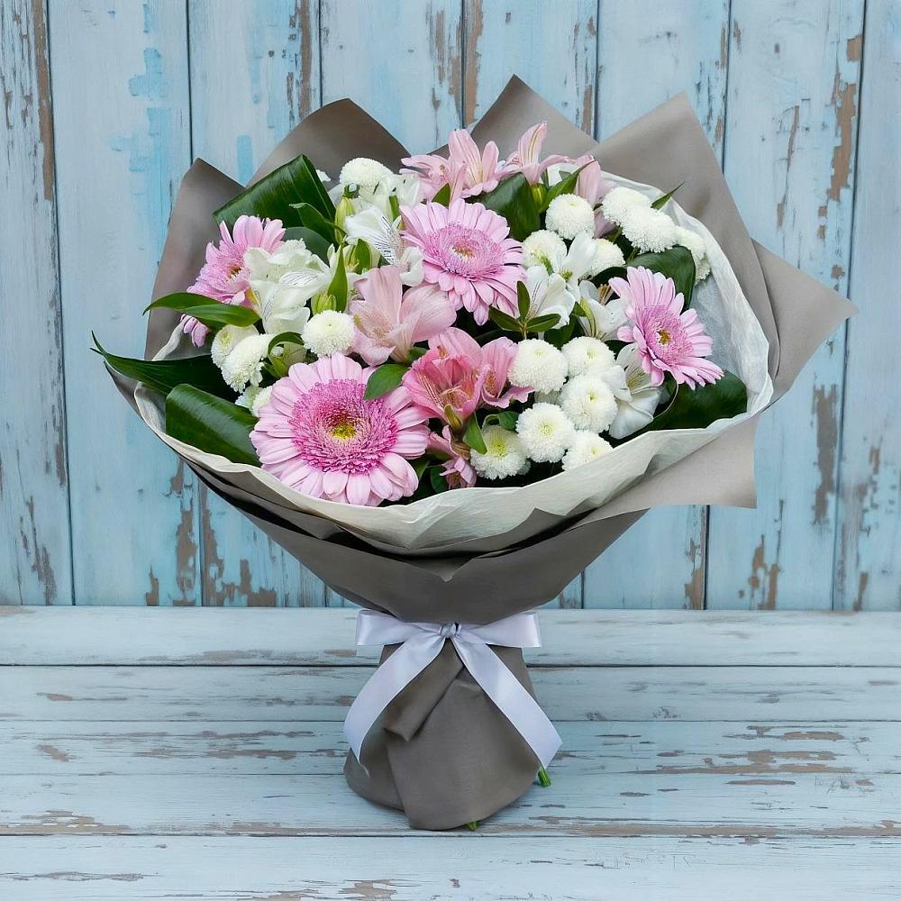 Букет цветов из: Герберы, Альстромерии и Хризантемы в Глинищево