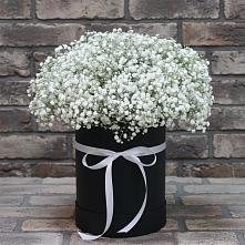 Цветочная композиция из Гипсофила в шляпной коробке в Глинищево