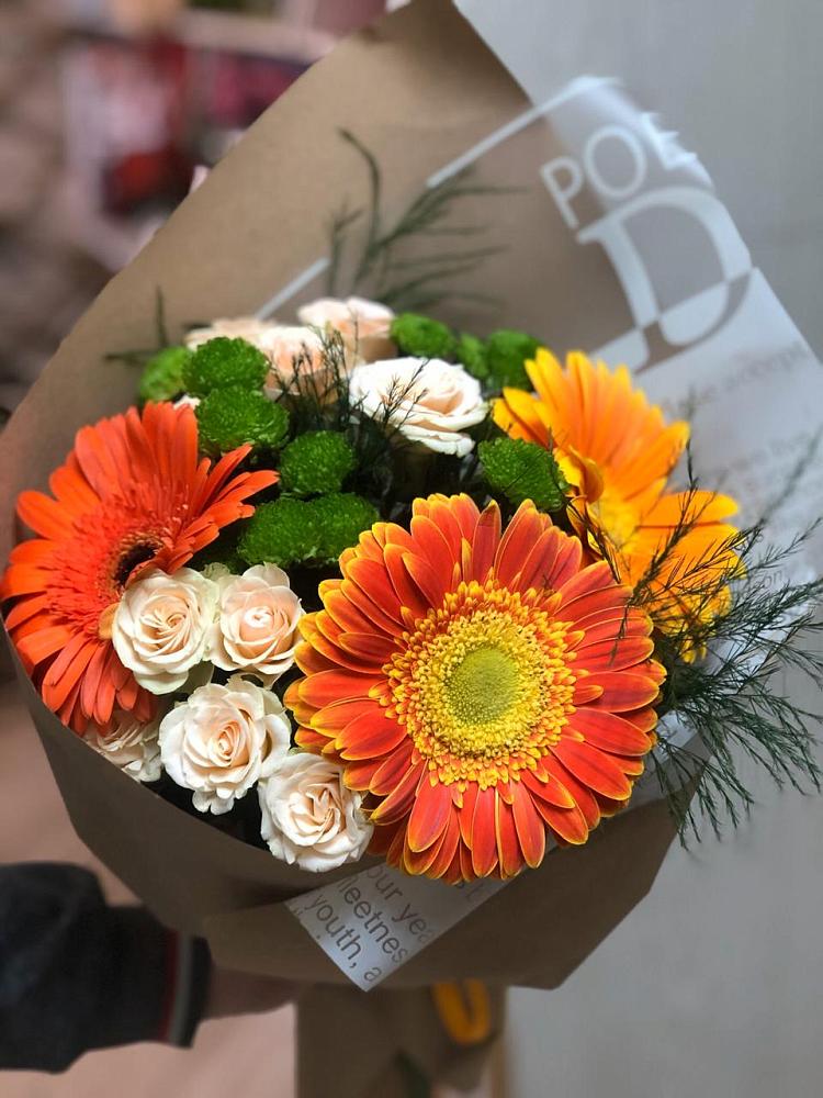 Букет цветов из: Герберы, Хризантемы и Розы в Глинищево