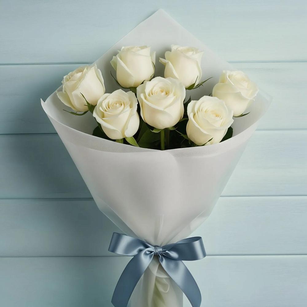 Букет 7 Белых роз Эдлесс Лав в Глинищево