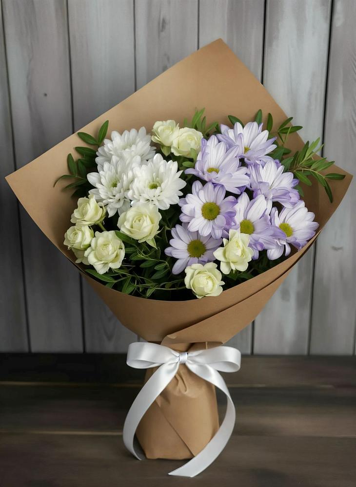 Букет цветов из: Хризантемы и Розы в Глинищево