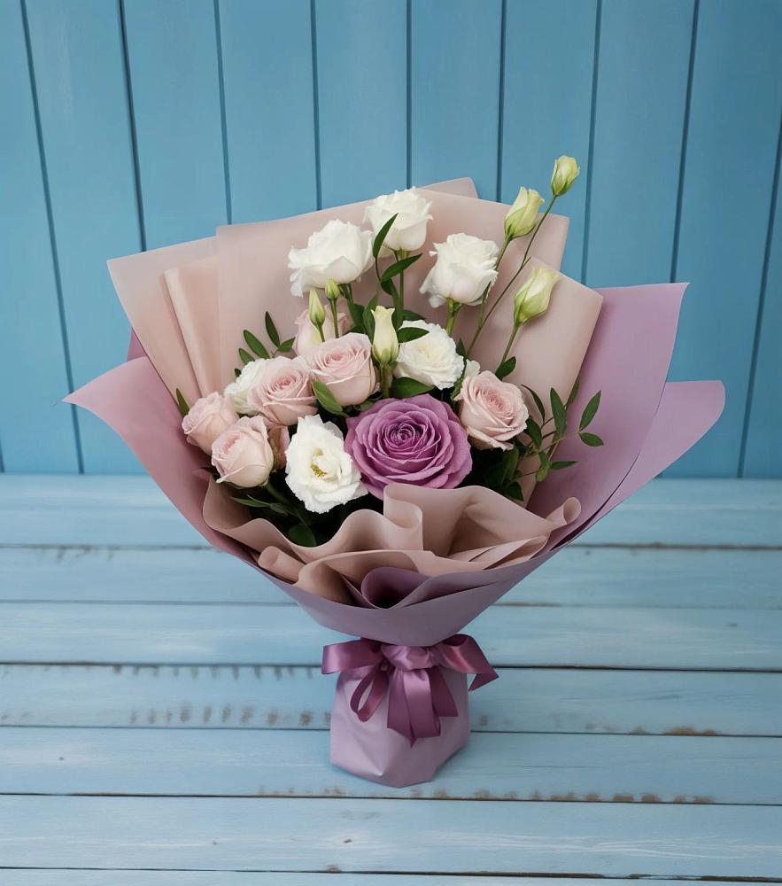 Букет цветов из: Розы и Лизиантусы в Глинищево