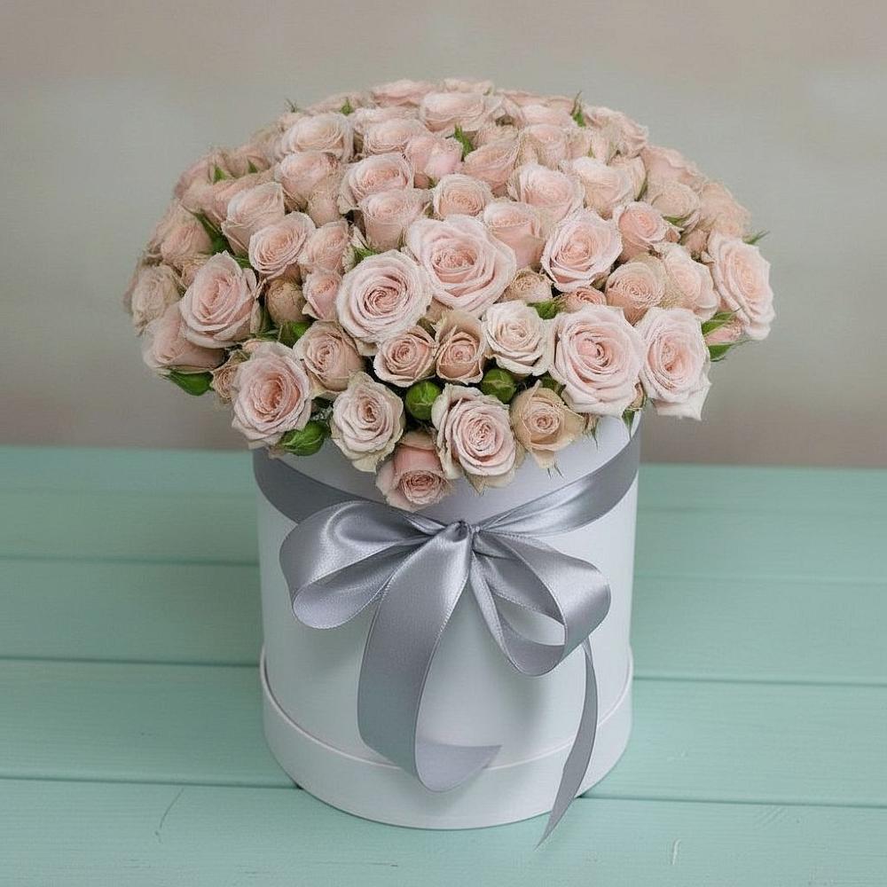 Цветочная композиция из Розы в шляпной коробке в Глинищево